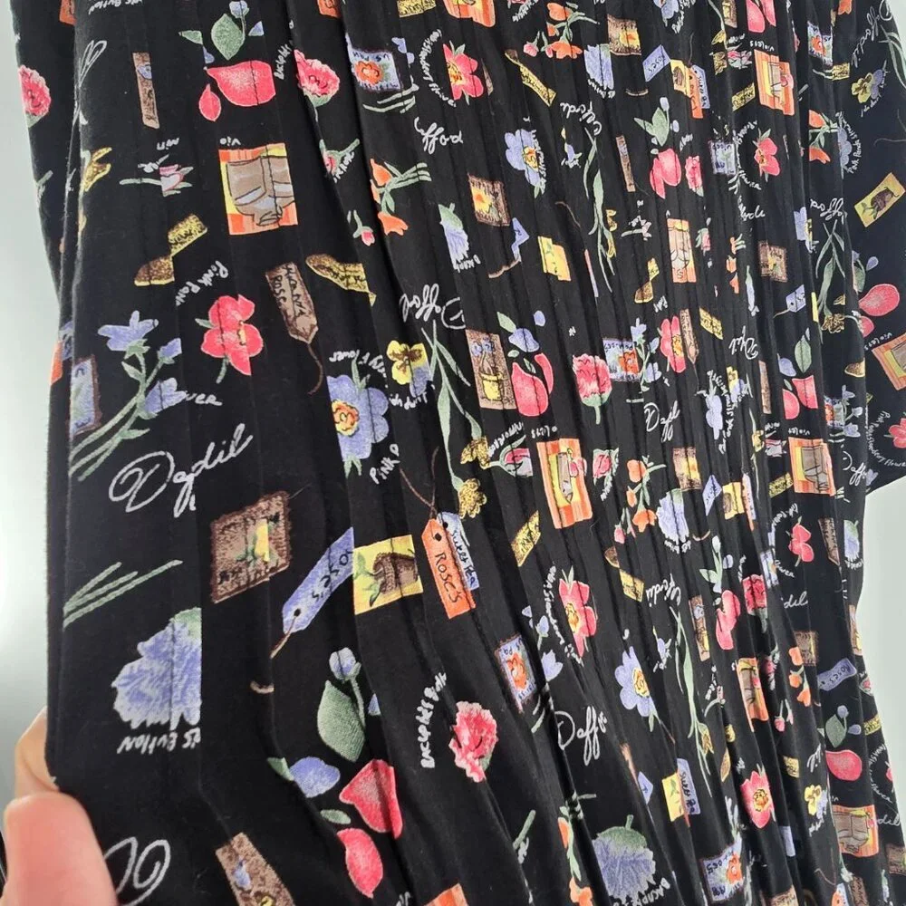 R+K Originals Womens‎ Size 16  Black Floral Midi Dress Short Sleeve Cottagecore